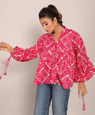 Pink and white cotton floral top 1