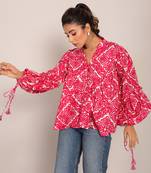 Pink and white cotton floral top