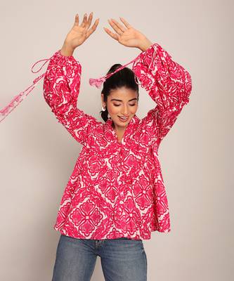 Pink and white cotton floral top 3