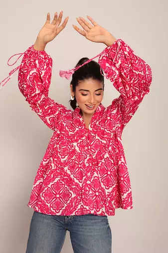 Pink and white cotton floral top