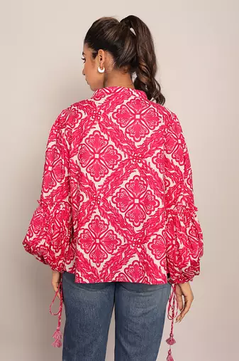 Pink and white cotton floral top