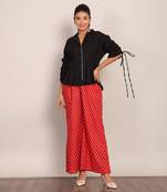 Black and red cotton top- solid and pant- geometric co-ord set