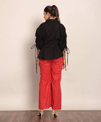 Black and red cotton top- solid and pant- geometric co-ord set 6