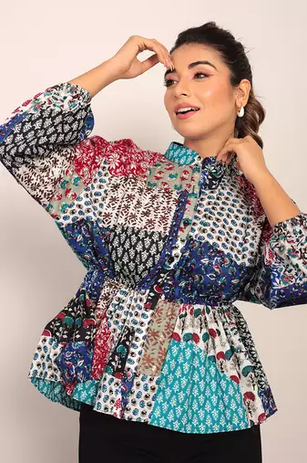 Multi cotton geometric top