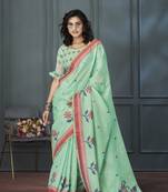 Light Green Designer Weaving Handloom Linen Saree With Blouse