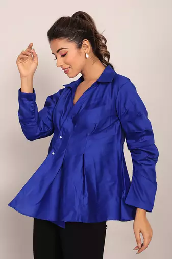 Blue glaze cotton solid top