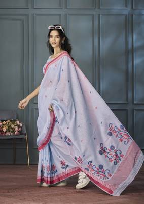 Lavender Designer Weaving Handloom Linen Saree With Blouse 1