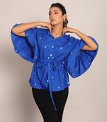 Blue cotton polka dot  top