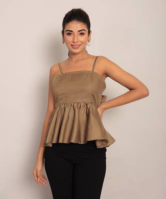 Khaki green glaze cotton solid top 1