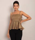 Khaki green glaze cotton solid top