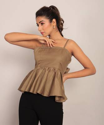 Khaki green glaze cotton solid top 3