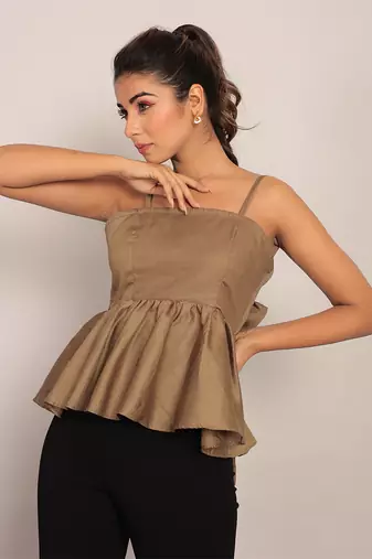 Khaki green glaze cotton solid top