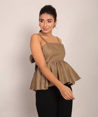 Khaki green glaze cotton solid top 4