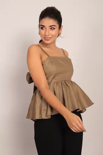 Khaki green glaze cotton solid top
