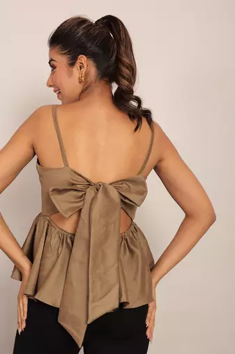Khaki green glaze cotton solid top