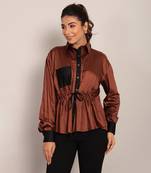 Coffee brown glaze cotton solid top