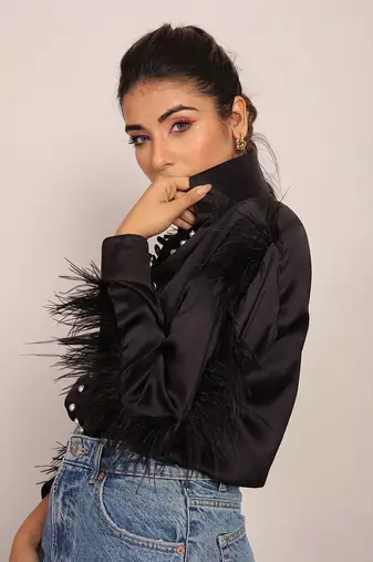 Black satin solid top