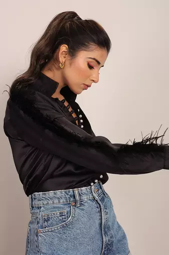 Black satin solid top