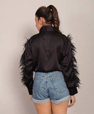 Black satin solid top 6