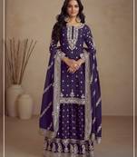 Purple embroidered silk semi-salwar suit