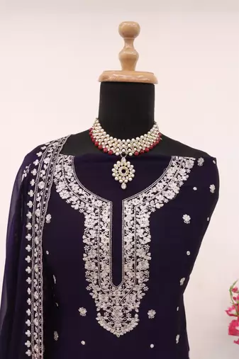 Purple embroidered silk blend salwar suit