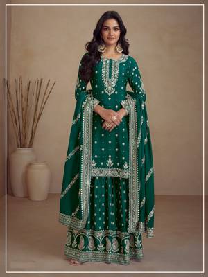 Green embroidered silk blend salwar suit 1