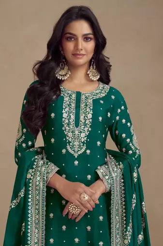 Green embroidered silk blend salwar suit