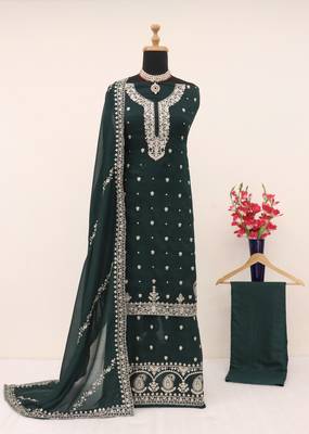 Green embroidered silk blend salwar suit 4