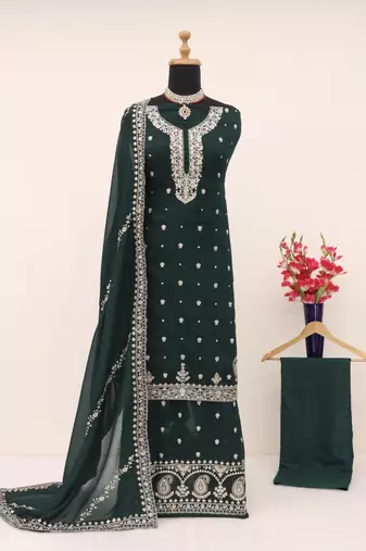 Green embroidered silk blend salwar suit