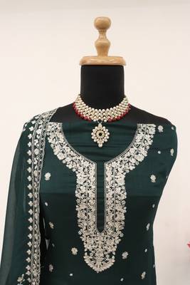 Green embroidered silk blend salwar suit 5