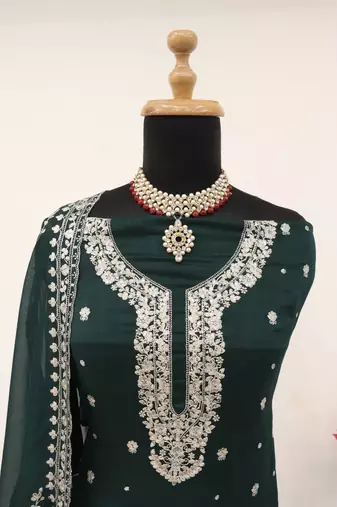 Green embroidered silk blend salwar suit