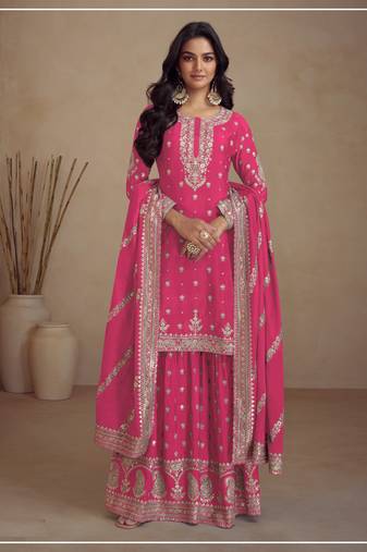 Pink embroidered silk semi-stitched salwar suit