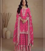 Pink embroidered silk semi-stitched salwar suit