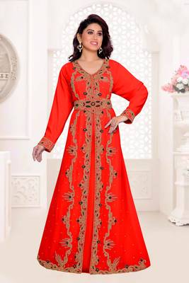 Red color full sleeves Handmade Moroccan Kaftan 1