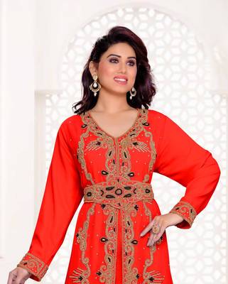 Red color full sleeves Handmade Moroccan Kaftan 2