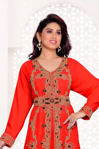 Red color full sleeves Handmade Moroccan Kaftan
