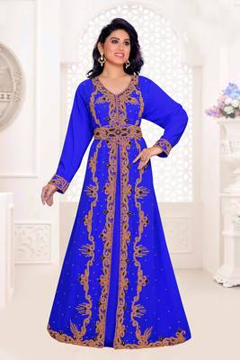 Royal Blue color full sleeves Handmade Moroccan Kaftan 1