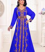 Royal Blue color luxurious full sleeves Handmade Moroccan Kaftan.