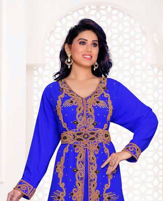 Royal Blue color full sleeves Handmade Moroccan Kaftan 2