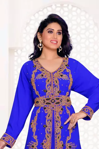 Royal Blue color full sleeves Handmade Moroccan Kaftan