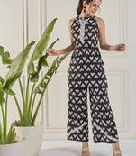 Winered women black ikat print halter neck co-ord set