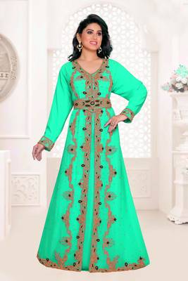 Sea Green Georgette Zari Work Moroccan Kaftan 1