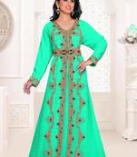 Sea Green Georgette Zari Work Moroccan Kaftan
