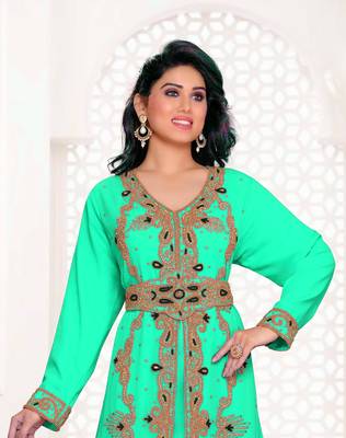 Sea Green Georgette Zari Work Moroccan Kaftan 2