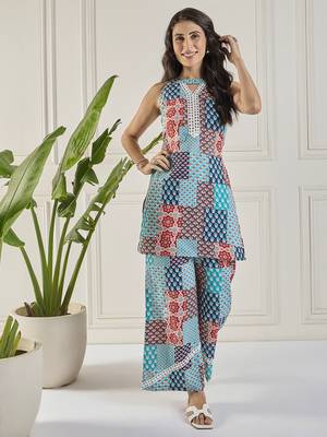 Winered women light blue printed halter neck co-ord set 1
