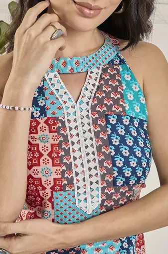 Winered women light blue printed halter neck co-ord set