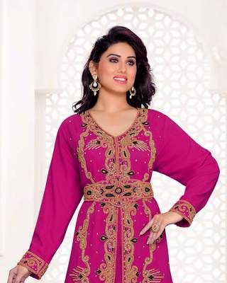 Wine color full sleeves Handmade Moroccan Kaftan 2