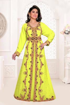 Yellow color full sleeves Handmade Moroccan Kaftan 1
