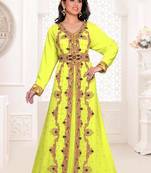 Yellow color luxurious full sleeves Handmade Moroccan Kaftan.
