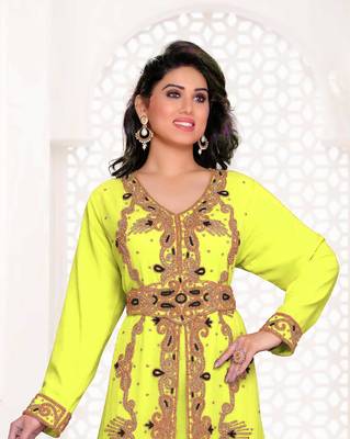 Yellow color full sleeves Handmade Moroccan Kaftan 2